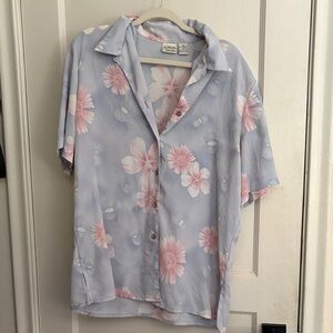 Allison Daley Light Blue and Pink Floral Button-Down Shirt
